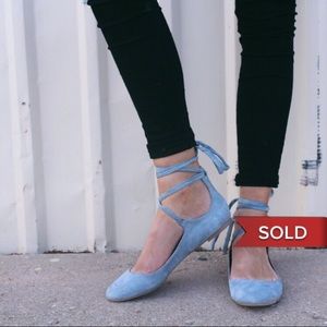 Steve Madden Baby Blue Suede Lace Up Flats
